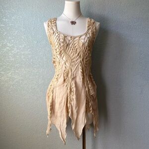 Boho Macrame Top Cream Crochet Fairy Grunge Asymmetrical Top L